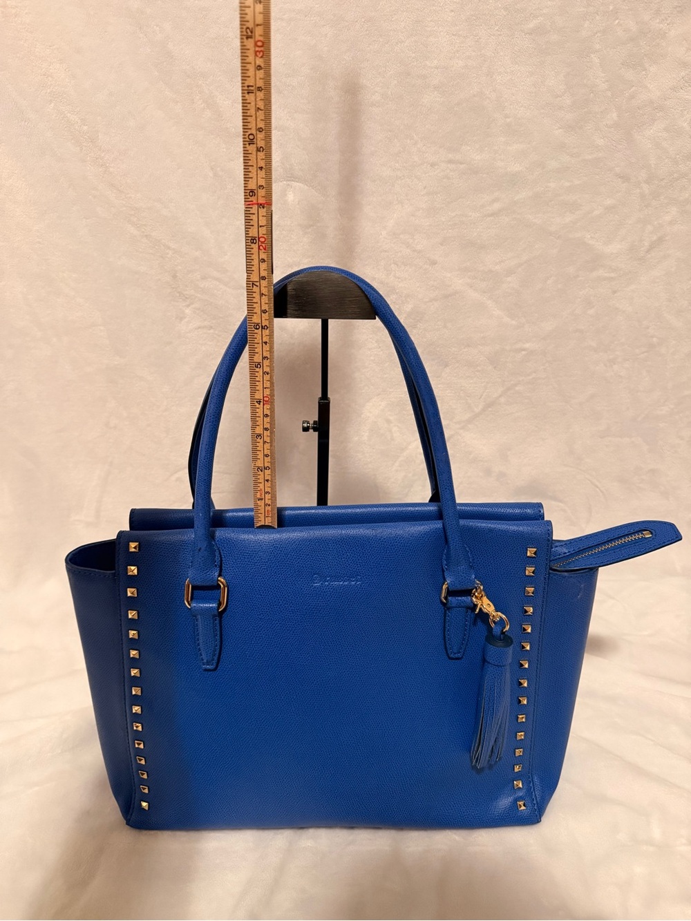 Russet Studded Leather Tote Bag with Tassel - Picture 3 of 16